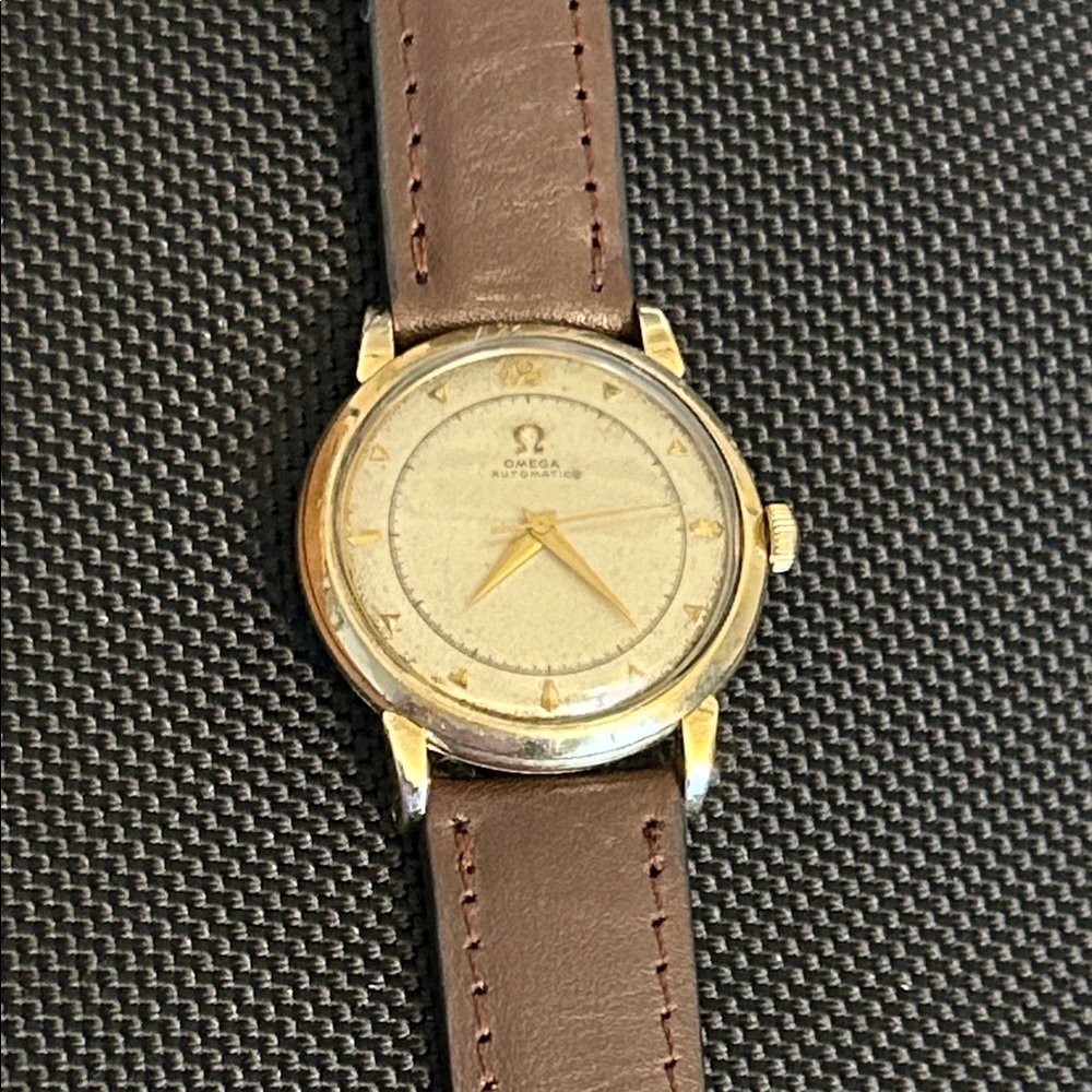 Omega Gold and Brown Leather Watch
